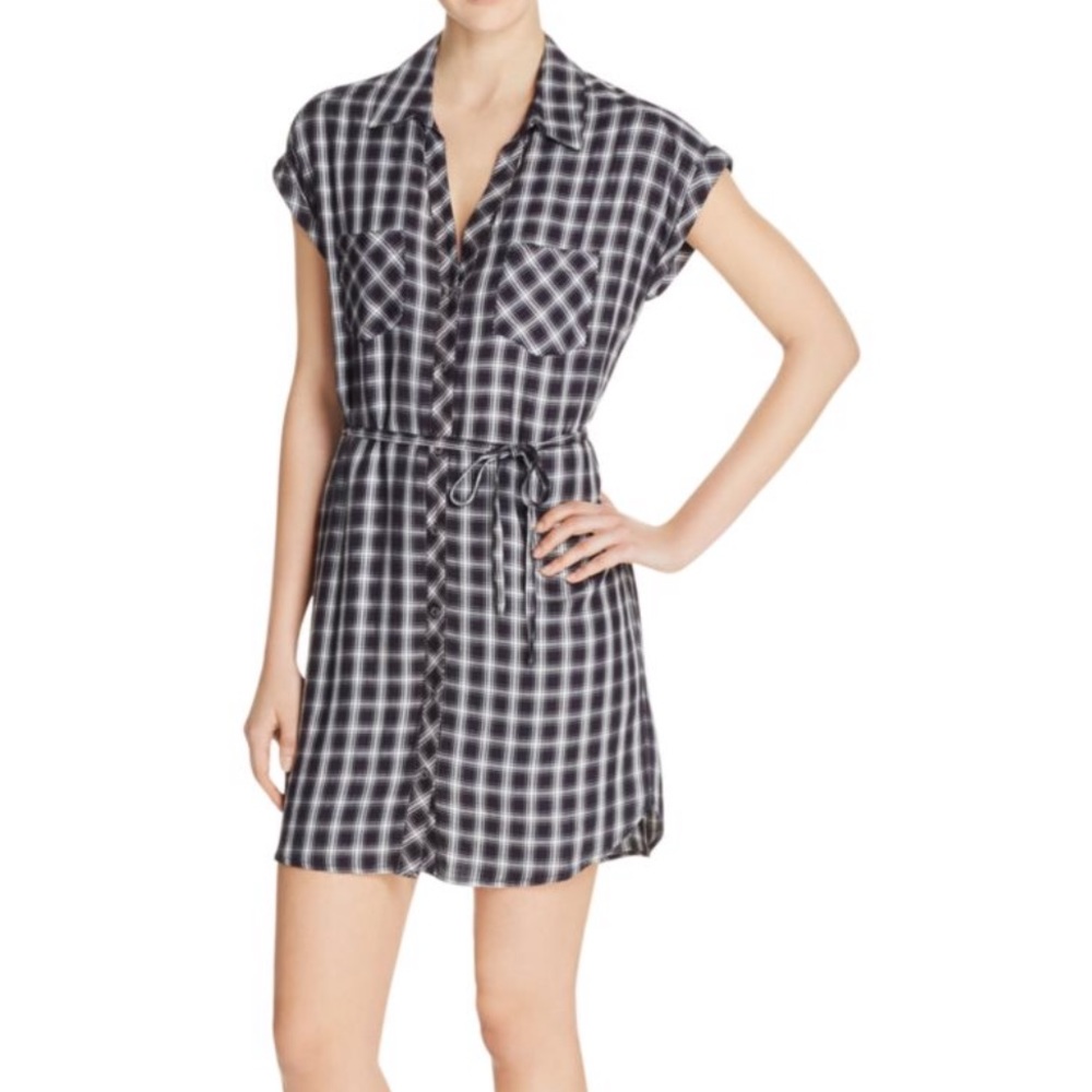 Joie black white plaid flannel button up d…